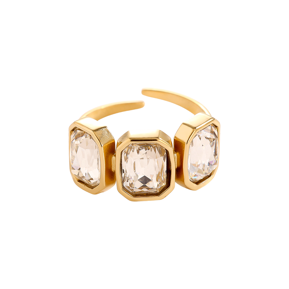 Verstellbarer offener Glasstein Edelstahl Ring 