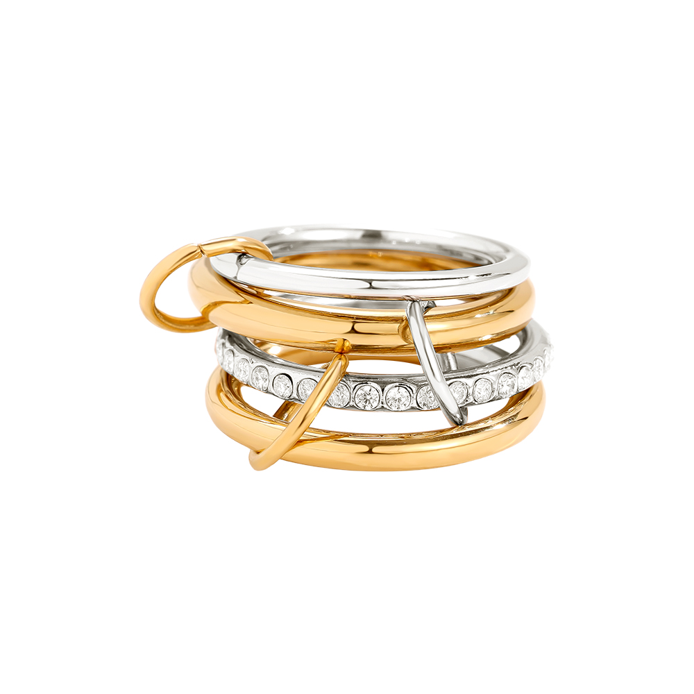 Four Layer Gold And Silver Diamond Ring Set Edelstahl Ring      