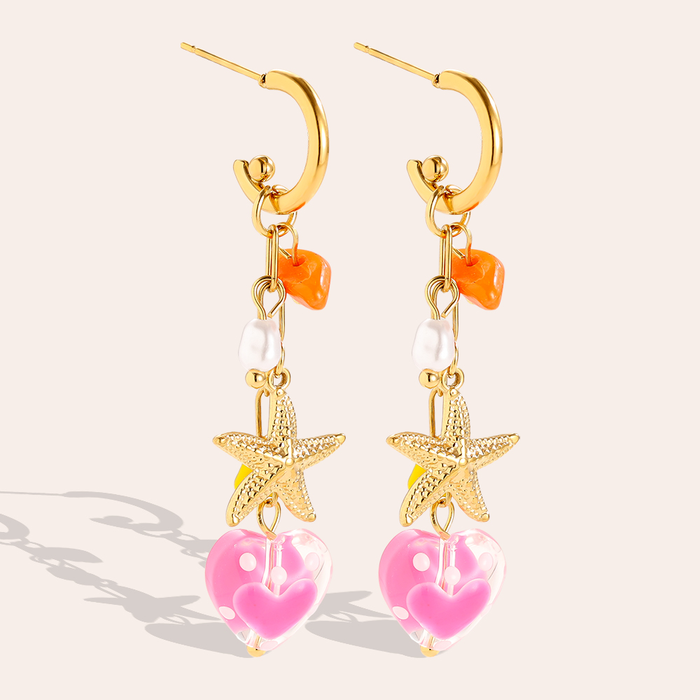 56*12mm Acryl Herz und Seestern Edelstahl Ohrringe