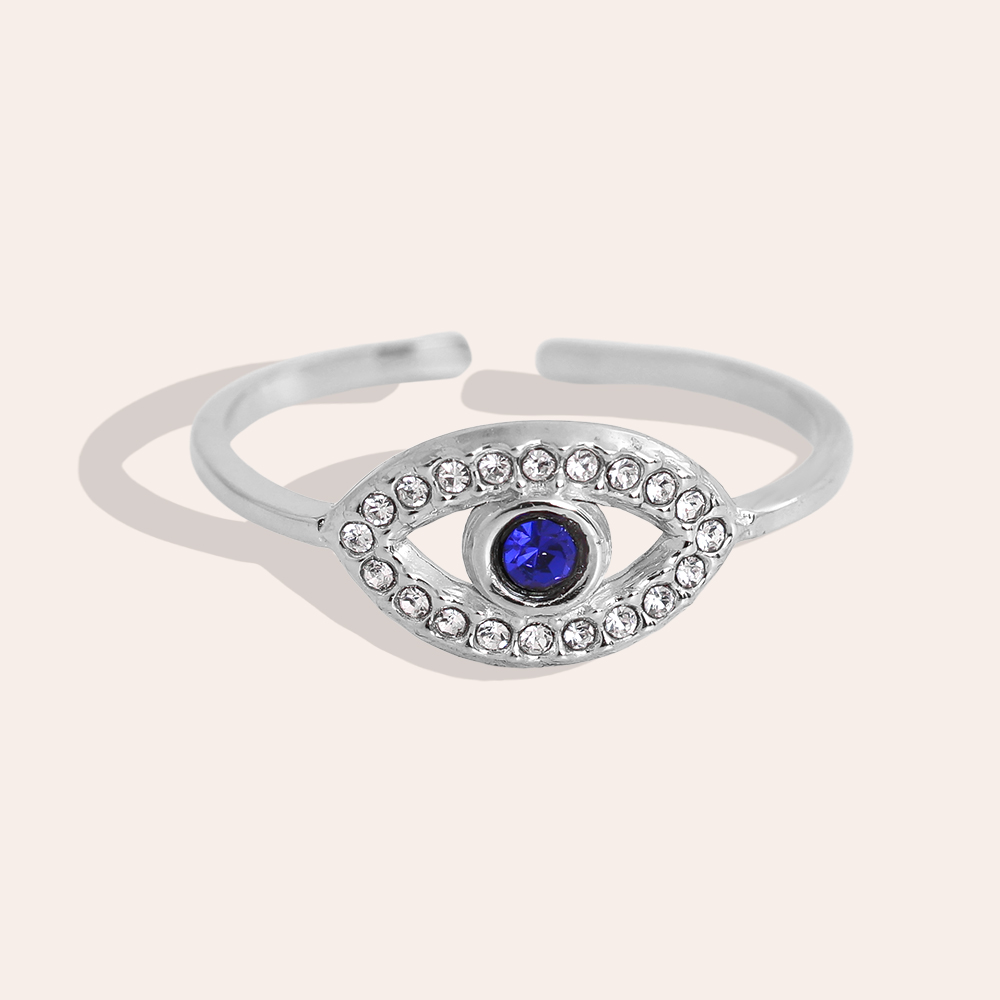 Verstellbarer blaue Zirkonia Augen Edelstahl Ring    