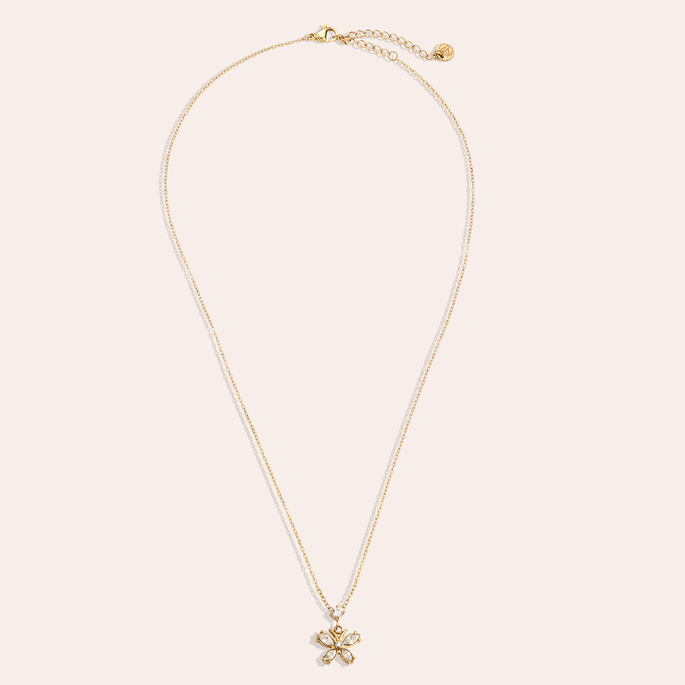 40cm Zirkonia Schmetterling Edelstahl Halskette 