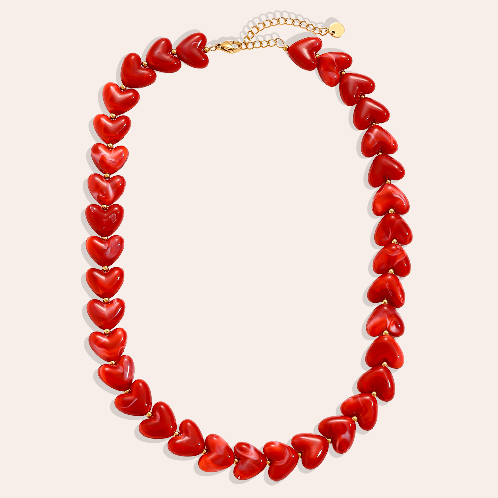 42cm Red Acrylic Heart Chain Edelstahl Halskette   