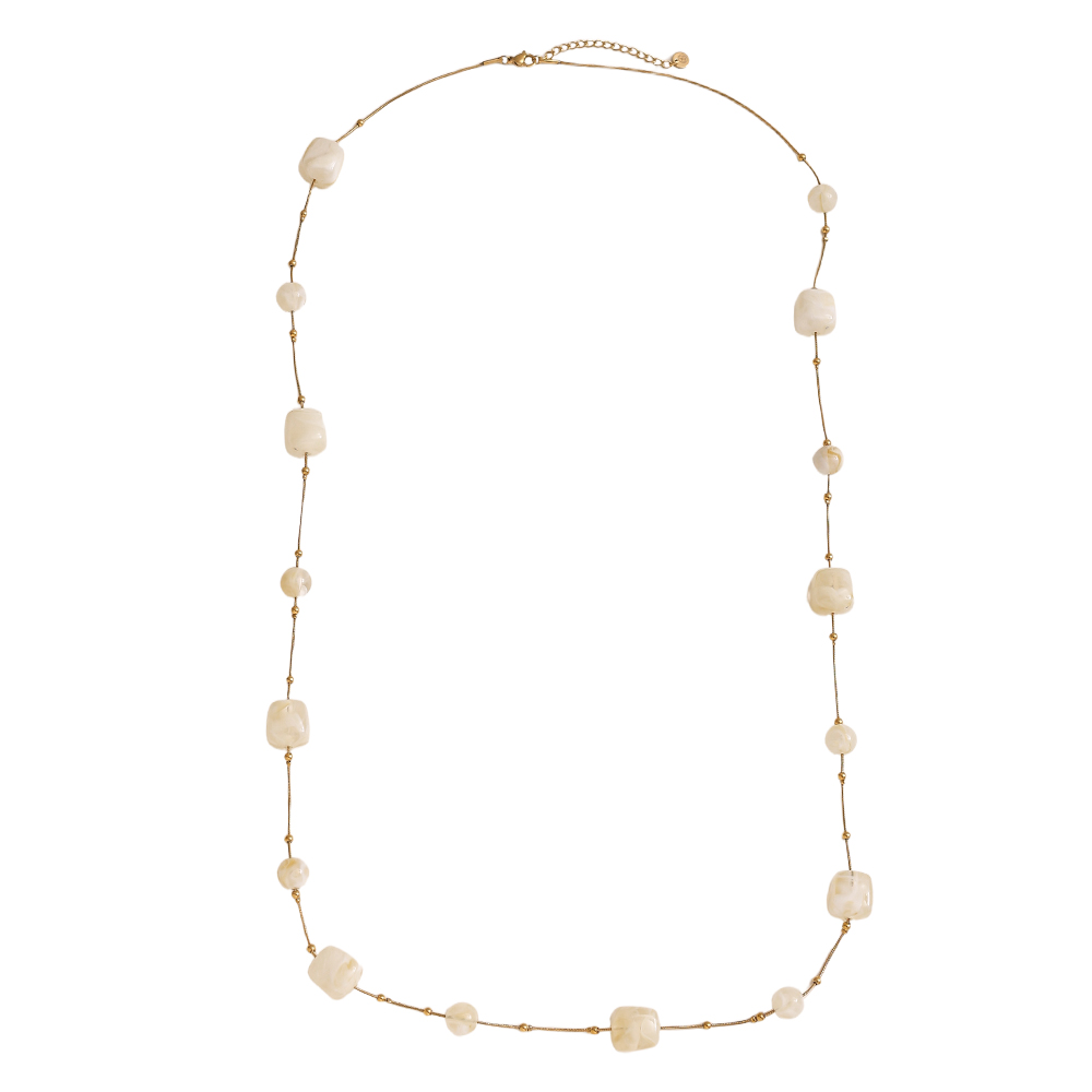 90cm Harzwürfel und Perlchen Edelstahl Halskette    