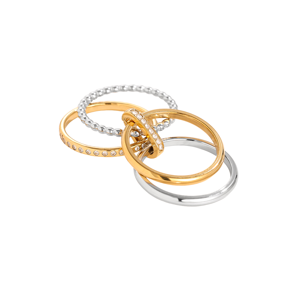Various Layer Gold And Silver Diamond Lock Ring Set Edelstahl Ring      