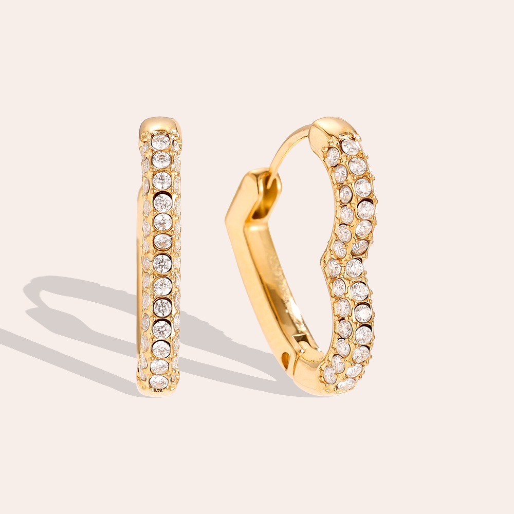 18mm Diamond Heart Hoop Edelstahl Ohrringe   