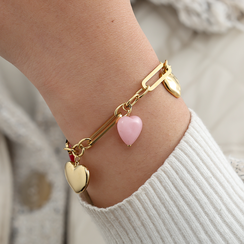 17cm Colorful Hearts Edelstahl Armband