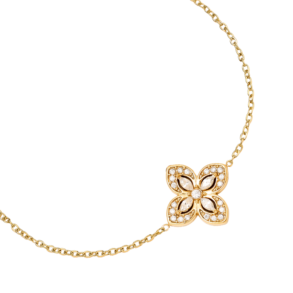 16cm Fancy Diamond Flower Edelstahl Armkette   