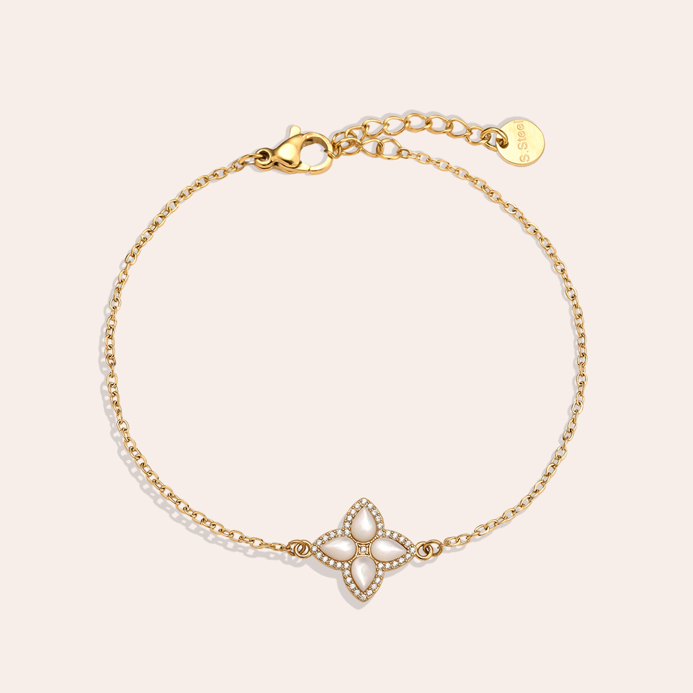 15cm Nice Diamond Luckly Flower Edelstahl Armkette   