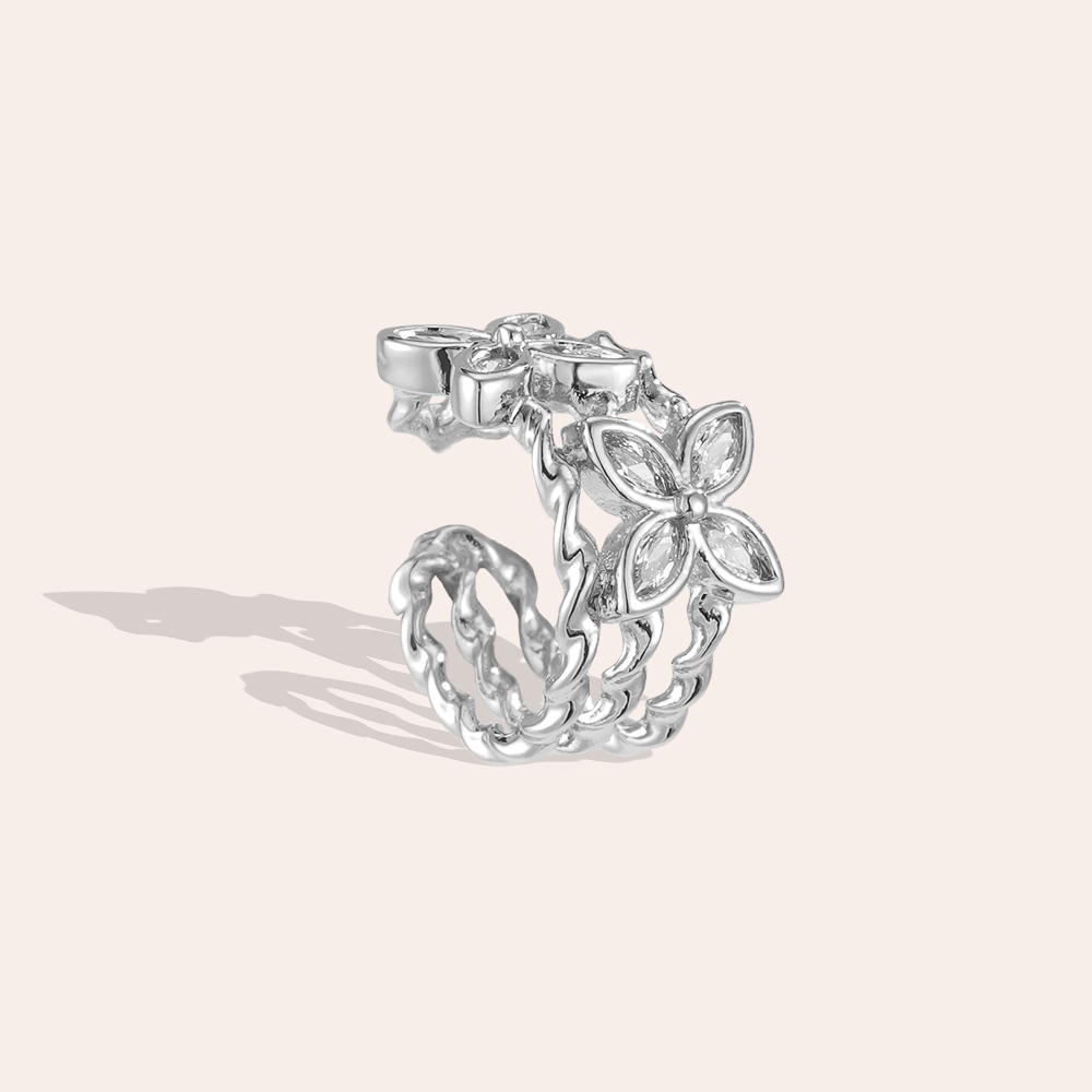 Vergoldete Ear-cuffs 15mm Zirkonia Doppelt Kleeblatt 