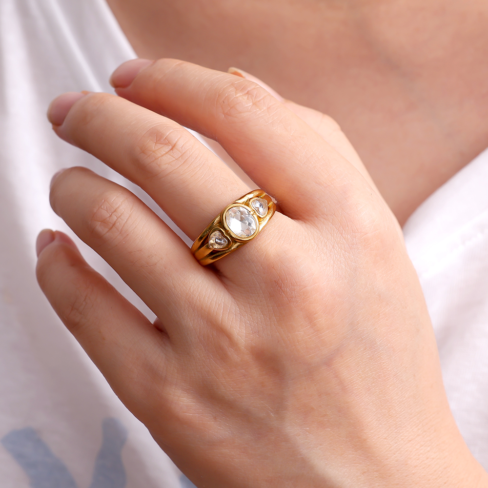 Vintage Look Oval Diamond Edelstahl Ring    