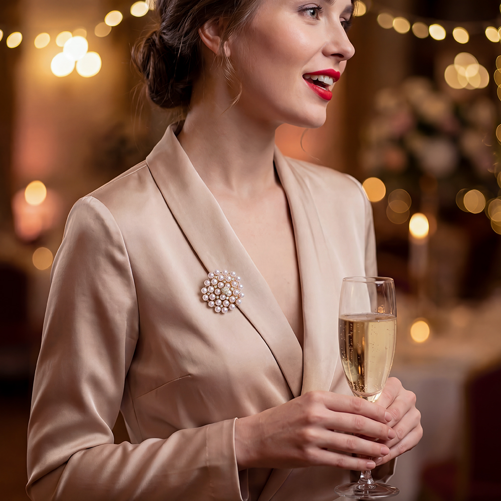 33mm Perlen Cluster Zierknopf Brosche