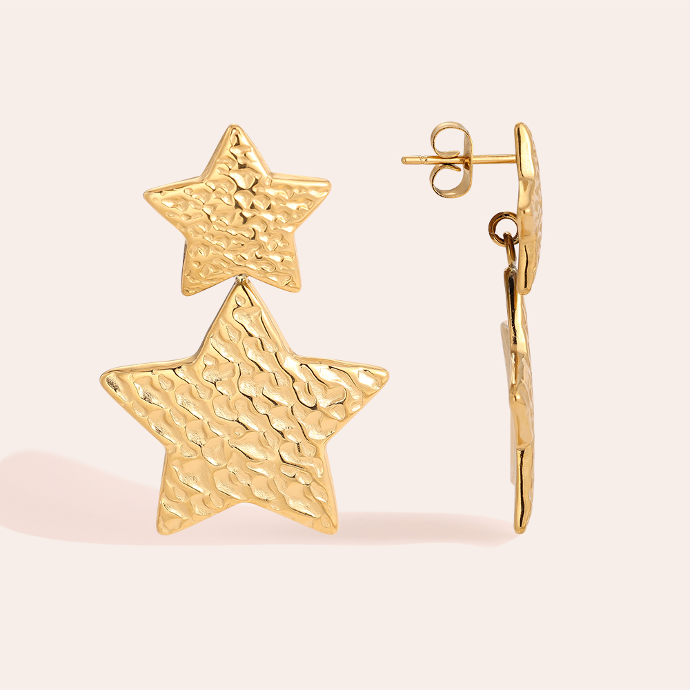 Edelstahl Ohrringe 2 Golden Stars