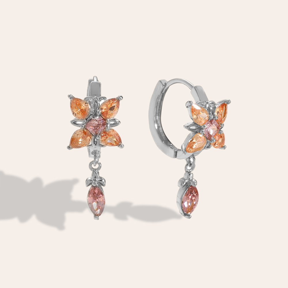 Sparkling Diamond Flower With Drop Eye Vergoldete Ohrringe    