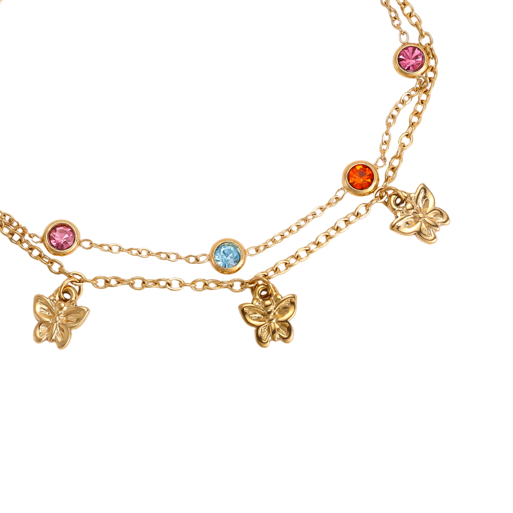 Edelstahl Armband 17cm Schmetterling mit bunten Zirkonia