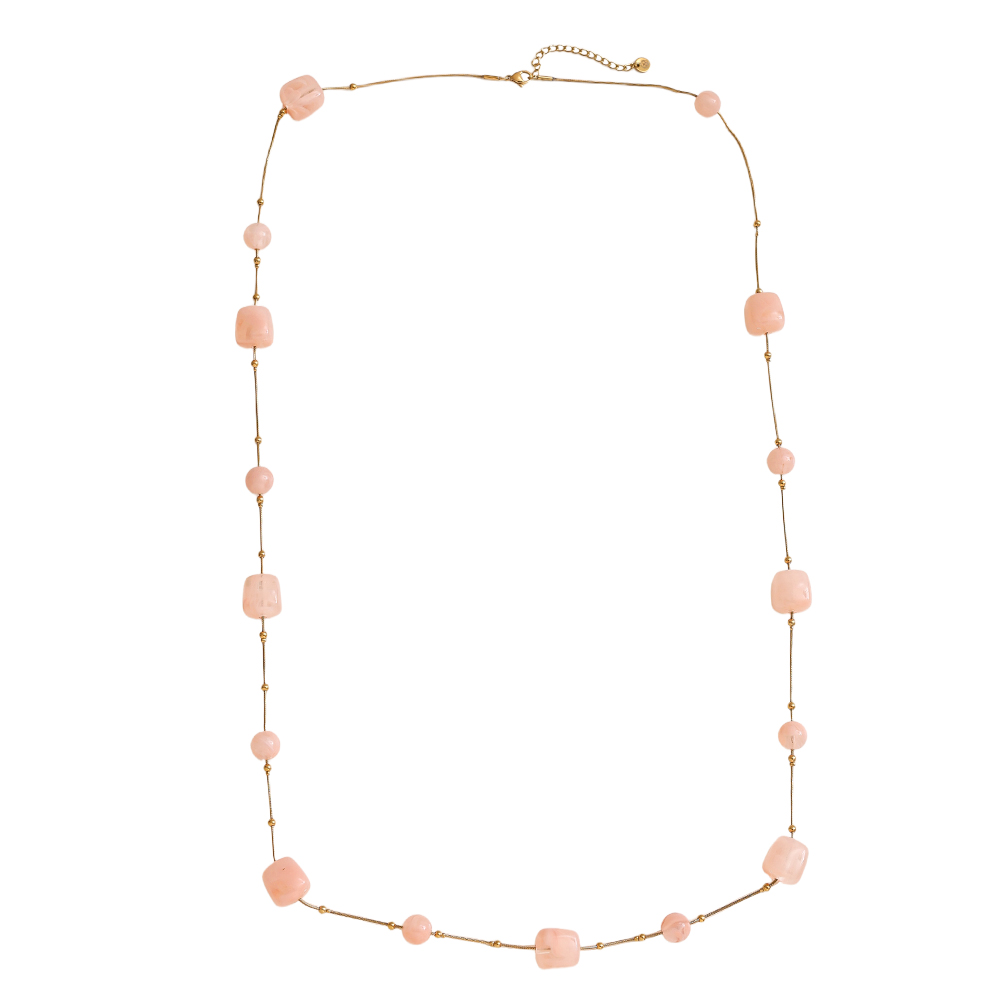 90cm Harzwürfel und Perlchen Edelstahl Halskette    