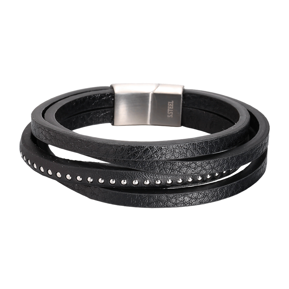 Edelstahl Armband PU Braid Multilayered