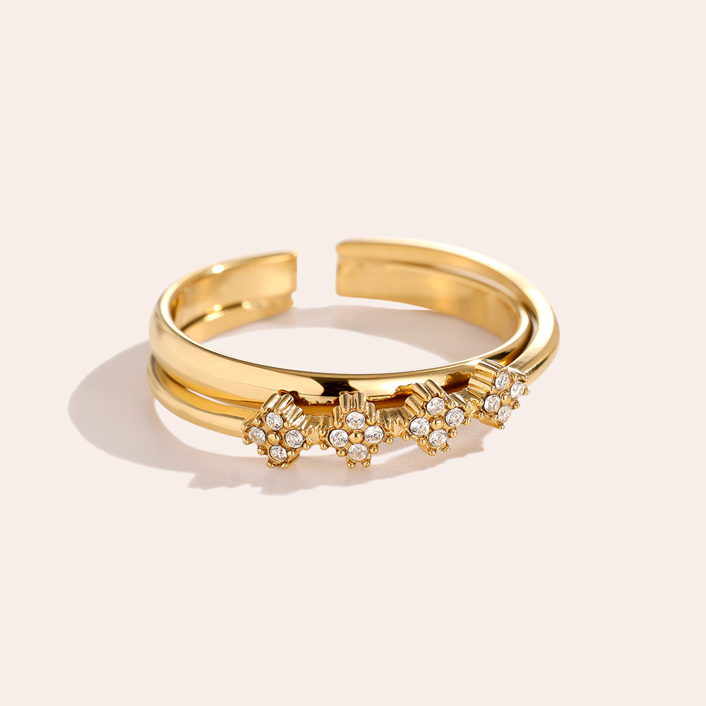 Mini Diamond Lucky Flower Edelstahl Ring        