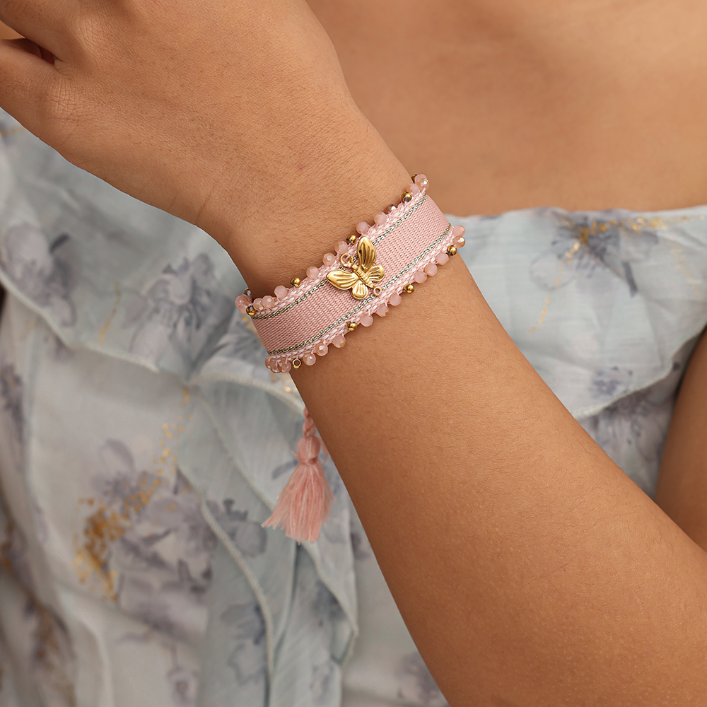 Schmetterling auf einem Polyesterbeutel Edelstahl Armband  