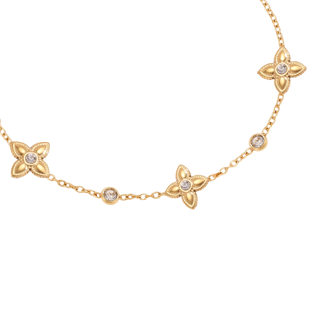Edelstahl Armband 16.5cm Kleeblatt mit Zirkonia  