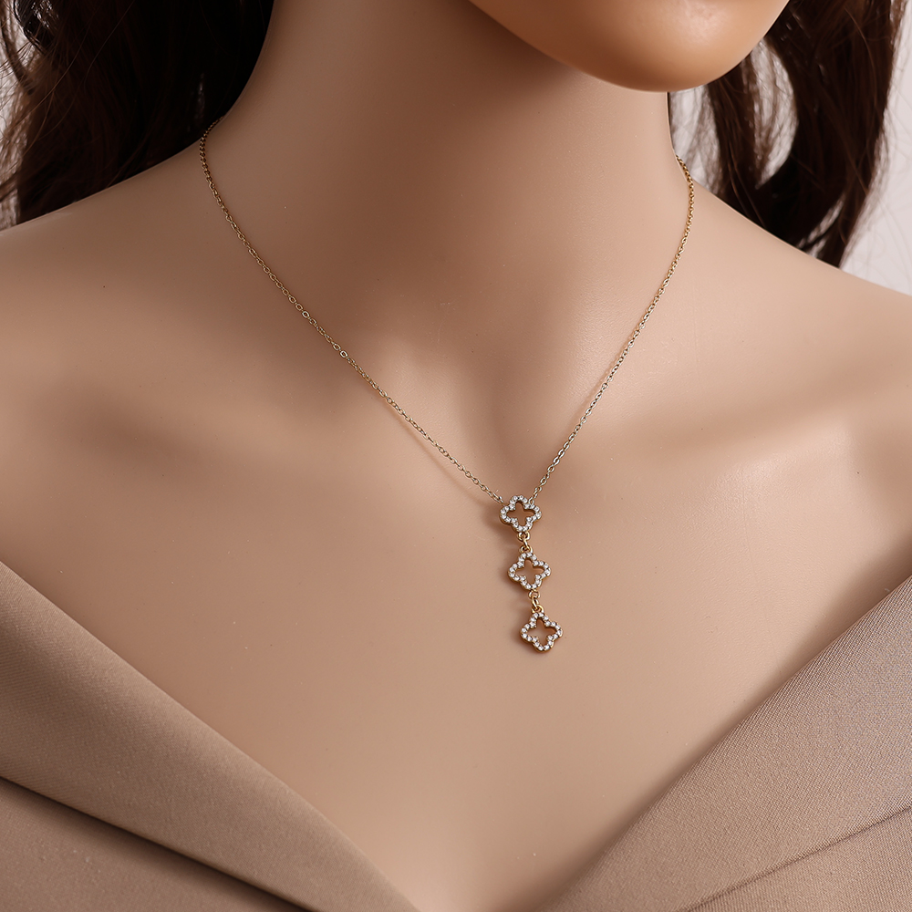 39cm Three Diamond Luckly Flowers Edelstahl Halskette  