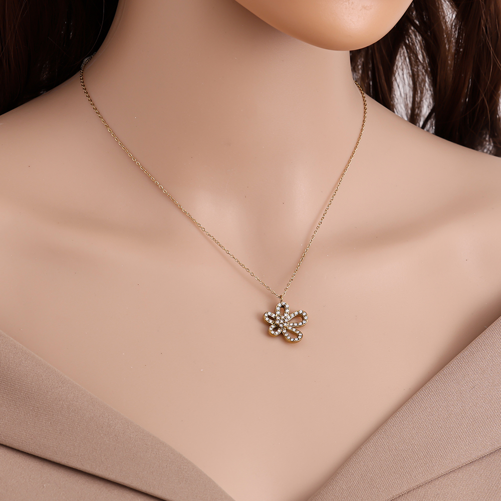 40cm Cool Diamond Flower Edelstahl Halskette  
