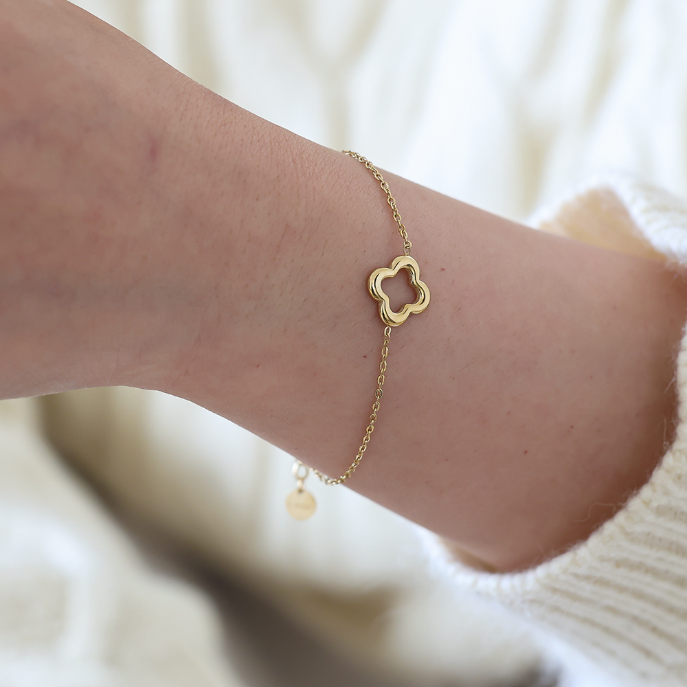 16cm Kleeblatt Edelstahl Armband 