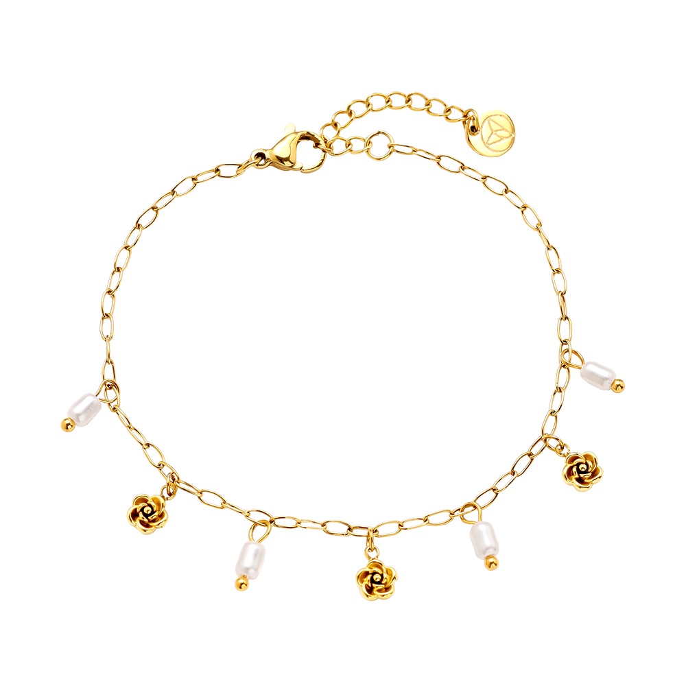 17cm Mini Flower And Pearl Edelstahl Armband 