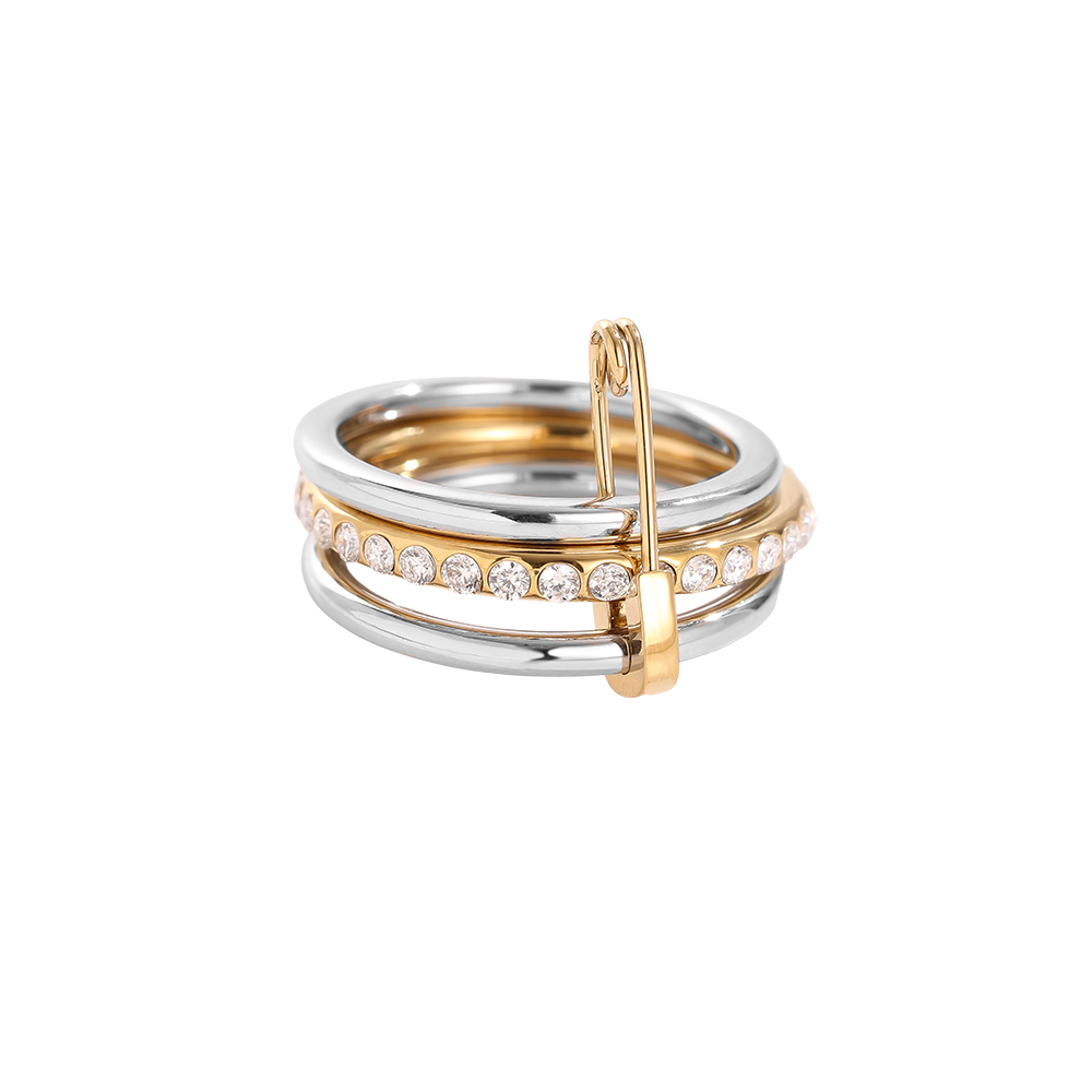Three Layer Gold And Silver Diamond Ring Set Edelstahl Ring            