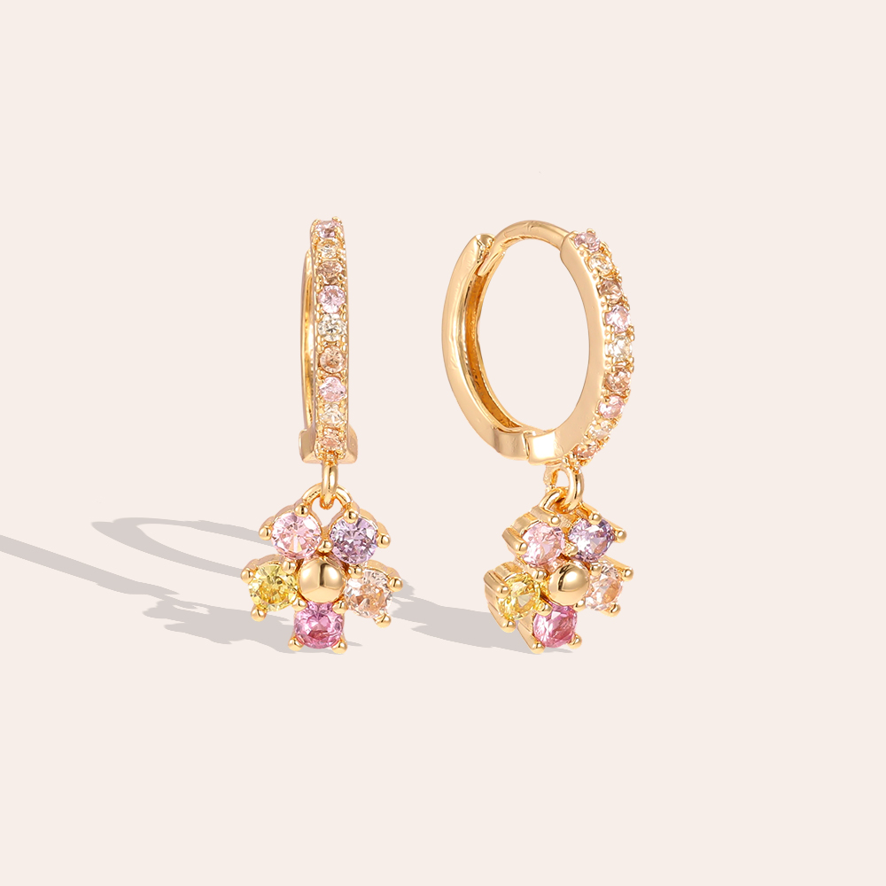 Vergoldete Ohrringe 20mm Zirkonia Blume    