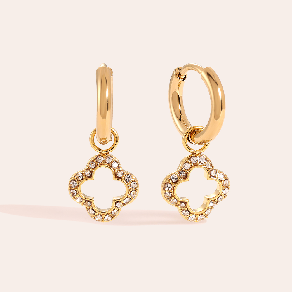 Edelstahl Ohrringe 3D Diamond Hollow Lucky Flower