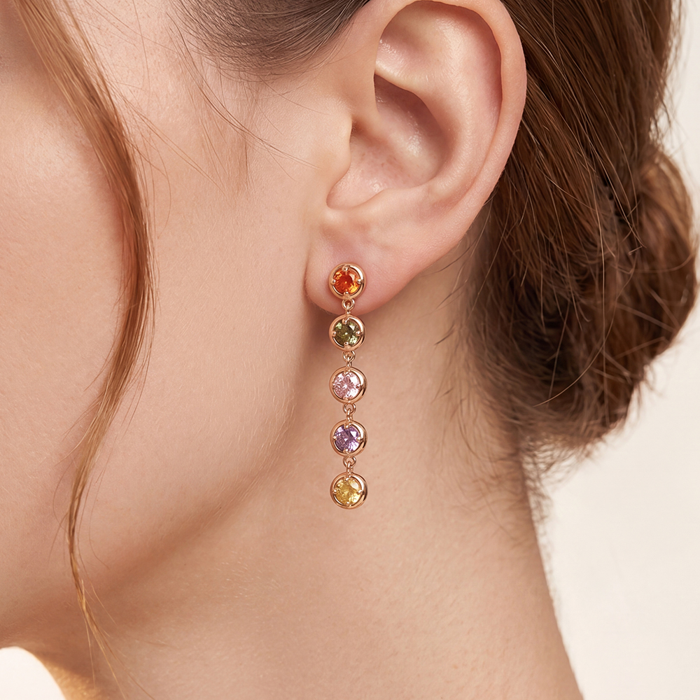 Vergoldete Ohrringe 44mm viele bunte Zirkonia