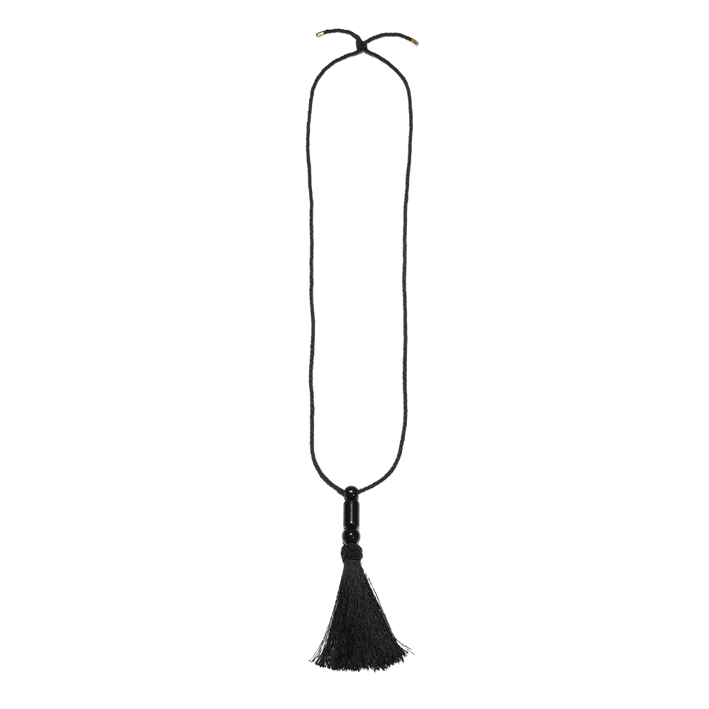 Halskette 90cm Schwarz Kugel Quasten Polyesterschnur  