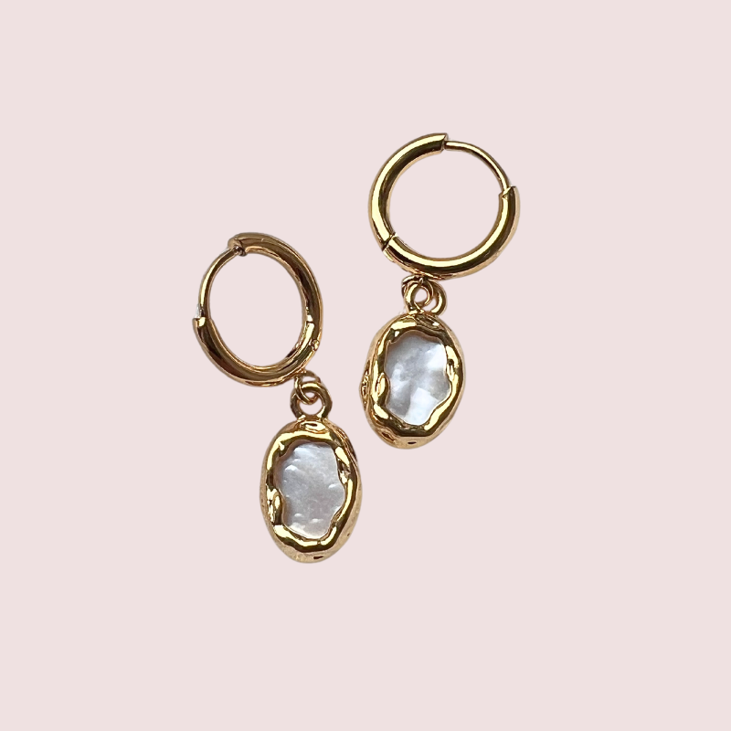 Edelstahl Ohrringe Shining Mother Of Pearl In Oval Frame