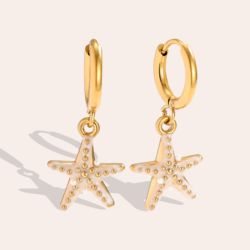 1.2*2.8cm weiß Seestern Edelstahl Ohrringe    