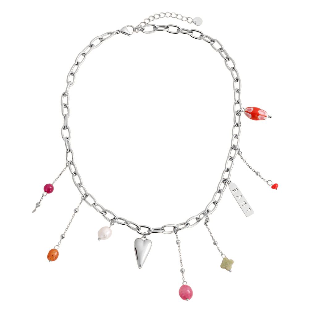 40cm Beads Perlen Herz Love Edelstahl Halskette