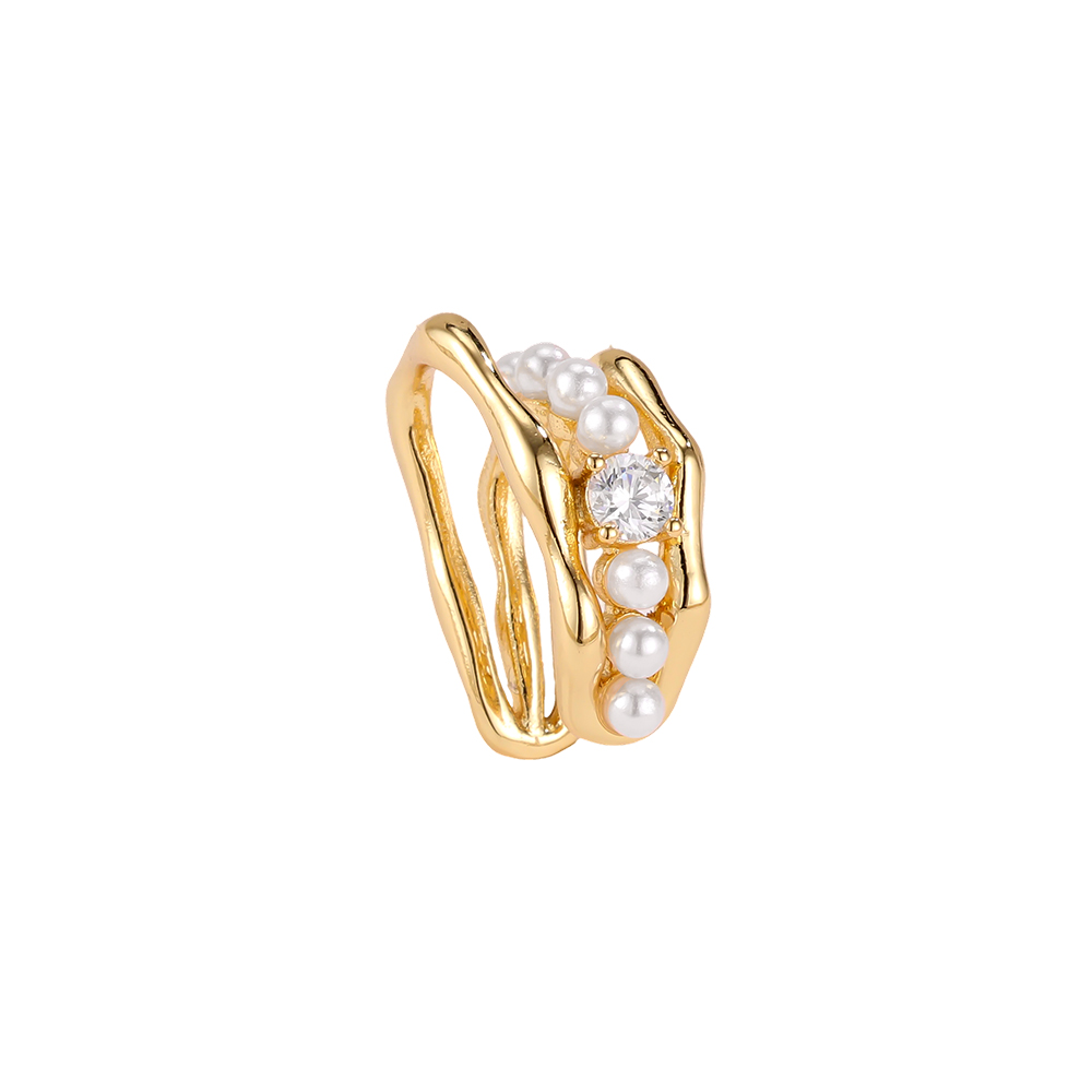 Vergoldete Ear-cuffs 17mm Zirkonia Kleine Perle 