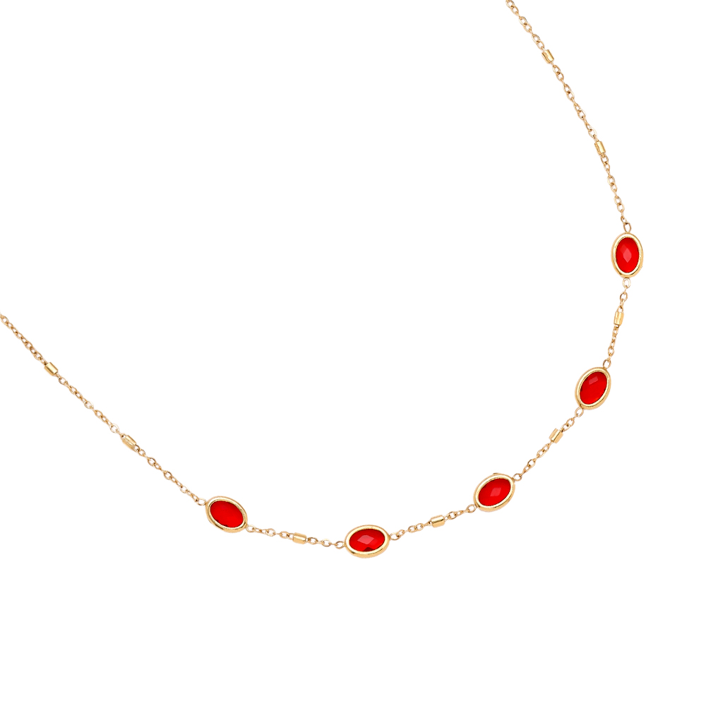 40cm Small Oval Glass Edelstahl Halskette     