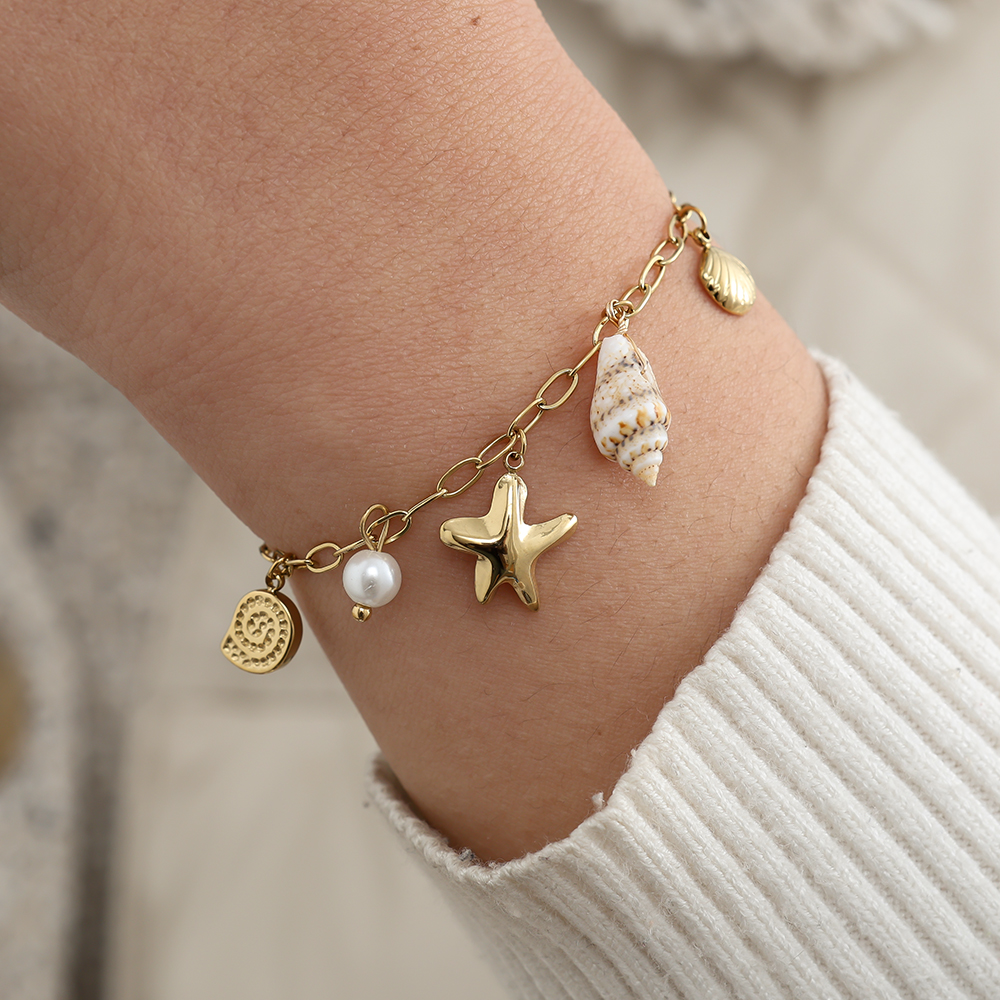 17cm Many Sea Life With Pearl Edelstahl Armband   