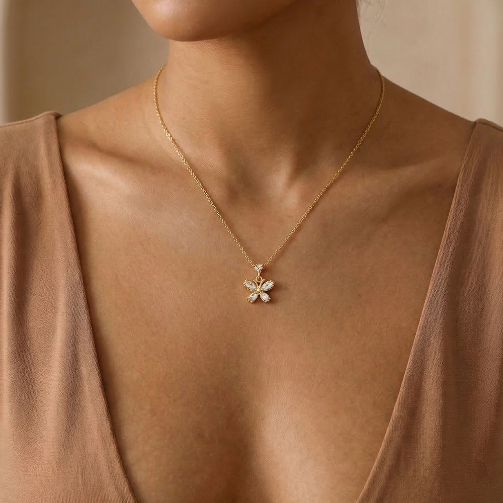 40cm Zirkonia Schmetterling Edelstahl Halskette 