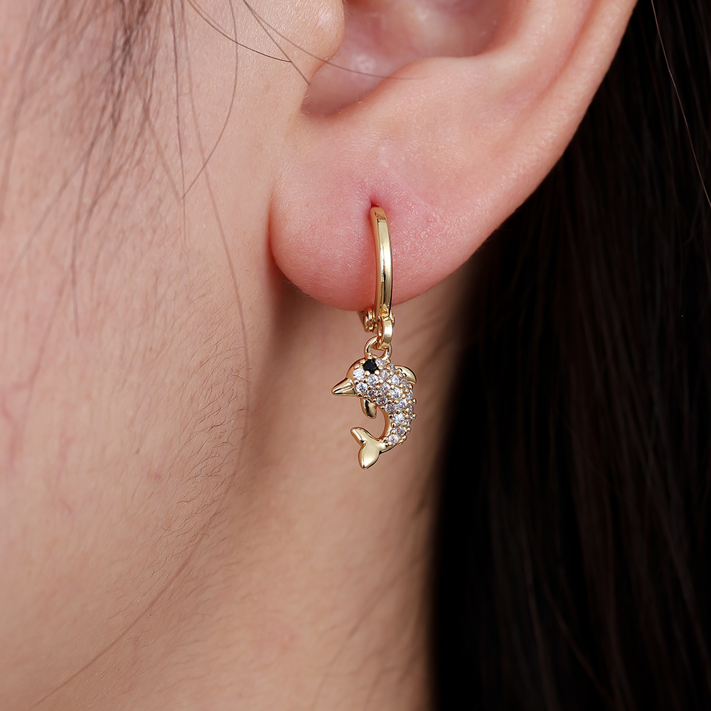 25mm Cute Dolphin Diamond Vergoldete Ohrringe