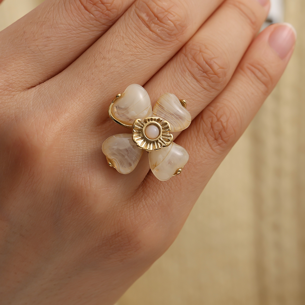 Resin Flower Edelstahl Ring    