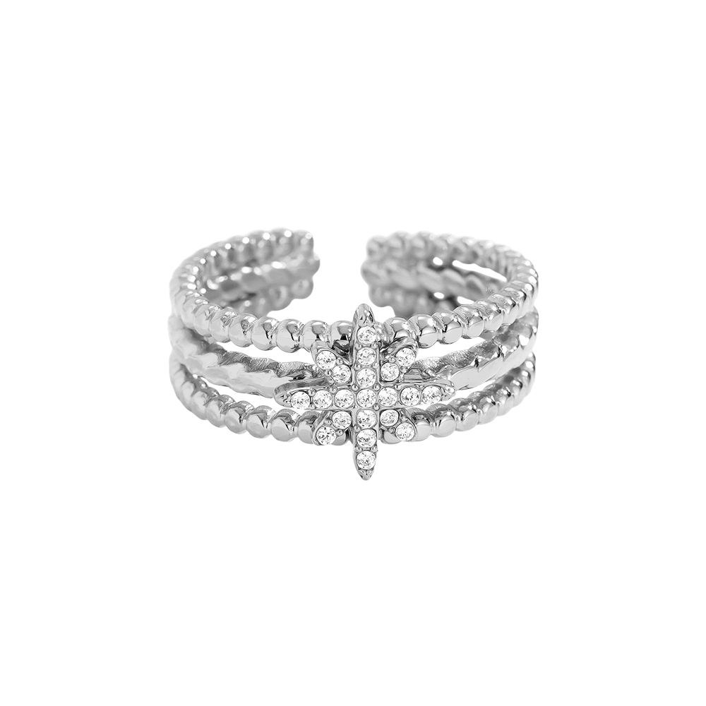 Diamond Star In Three Line Edelstahl Ring      