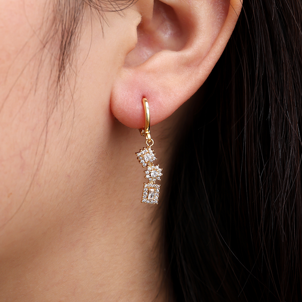 3.4cm Mini Cubes Diamond Vergoldete Ohrringe
