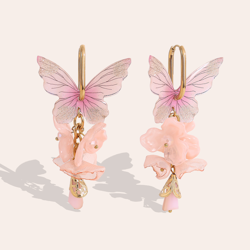 80mm Acryl Blüten Schmetterling Edelstahl Ohrringe 