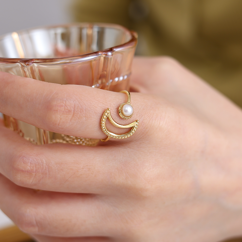 Moon And Pearl Edelstahl Ring  