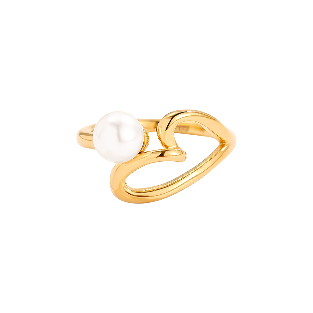 Pearl And Heart Edelstahl Ring     