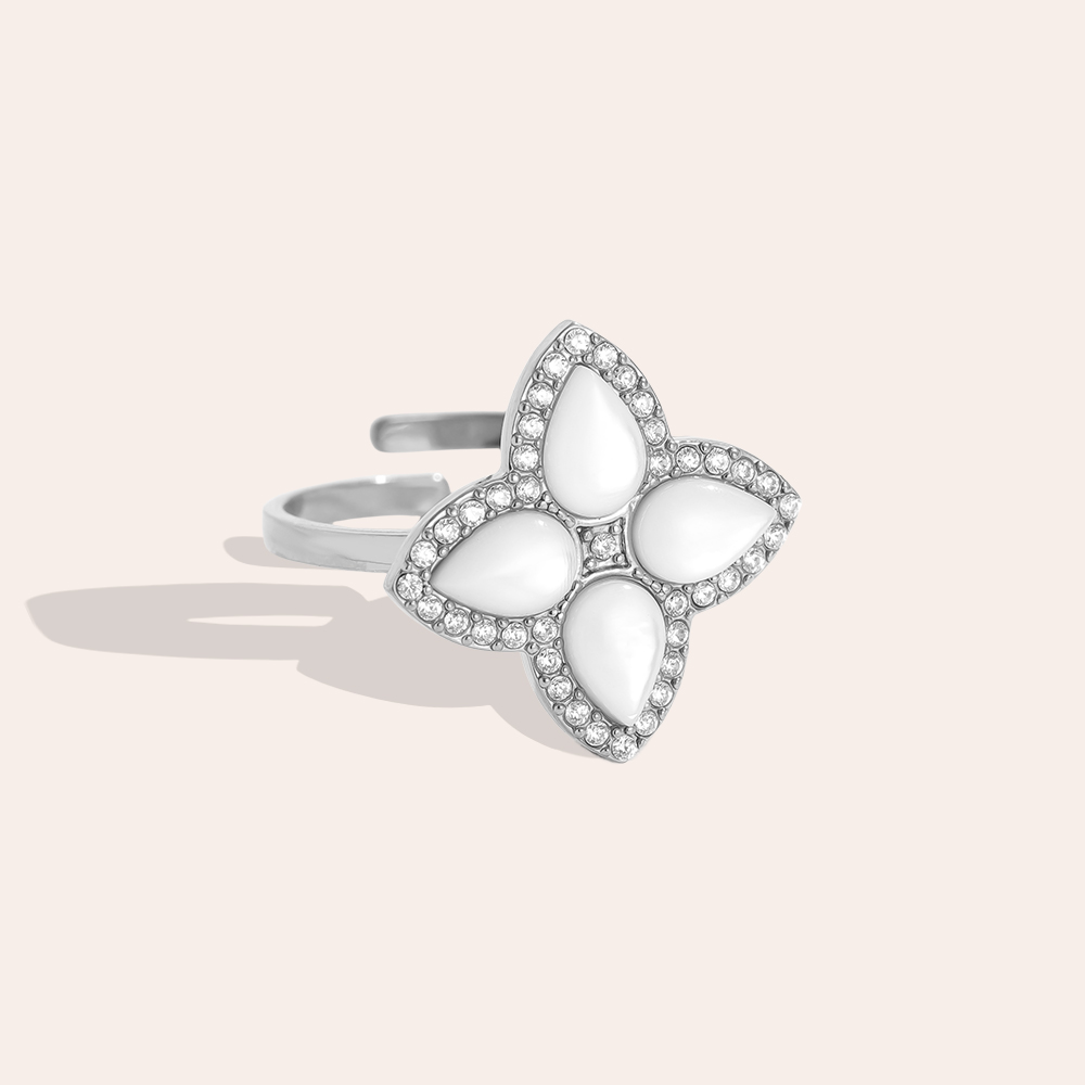 Diamond Luckly Flower Edelstahl Ring       