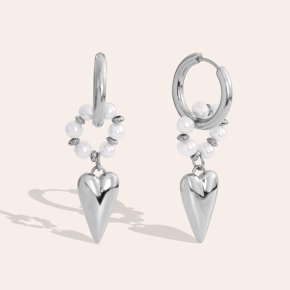 47*20mm Herz Süßwasserperlen  Edelstahl Ohrringe 