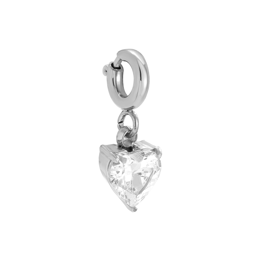 8mm Spring Clasp Diamond Heart Edelstahl Pendant      