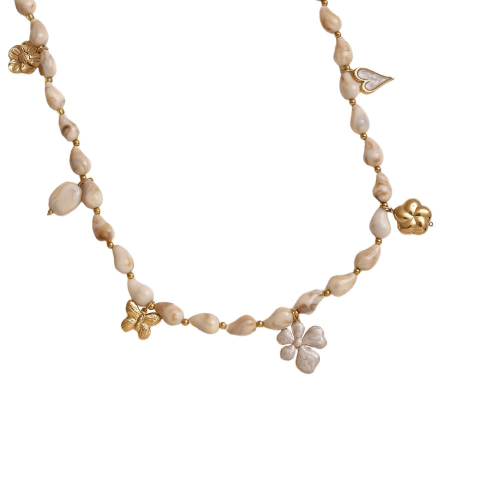 89cm Kette mit Harztropfen und goldenen Schmetterling, Blume, Herz Edelstahl Halskette     